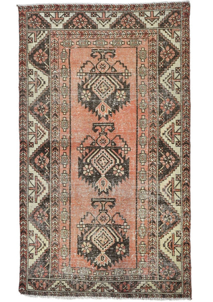 4X6'5 Distressed Antique Tribal Oriental Rug Muted Farmhouse Wool Carpet