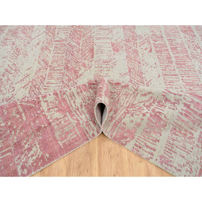 10'X14' Rose Pink Wool And Art Silk Jacquard Hand Loomed Rug