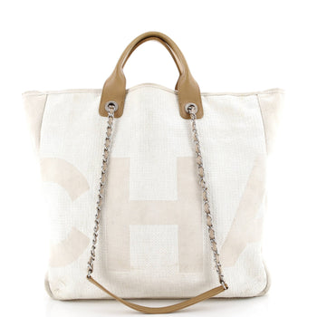Chanel Deauville Logo Shopping Tote Printed Raffia Large