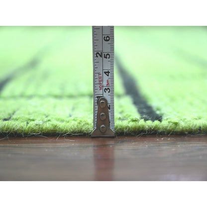 8'2"X10'6" Green Hand Knotted Moroccan Weave Brick Design Pure Wool Rug