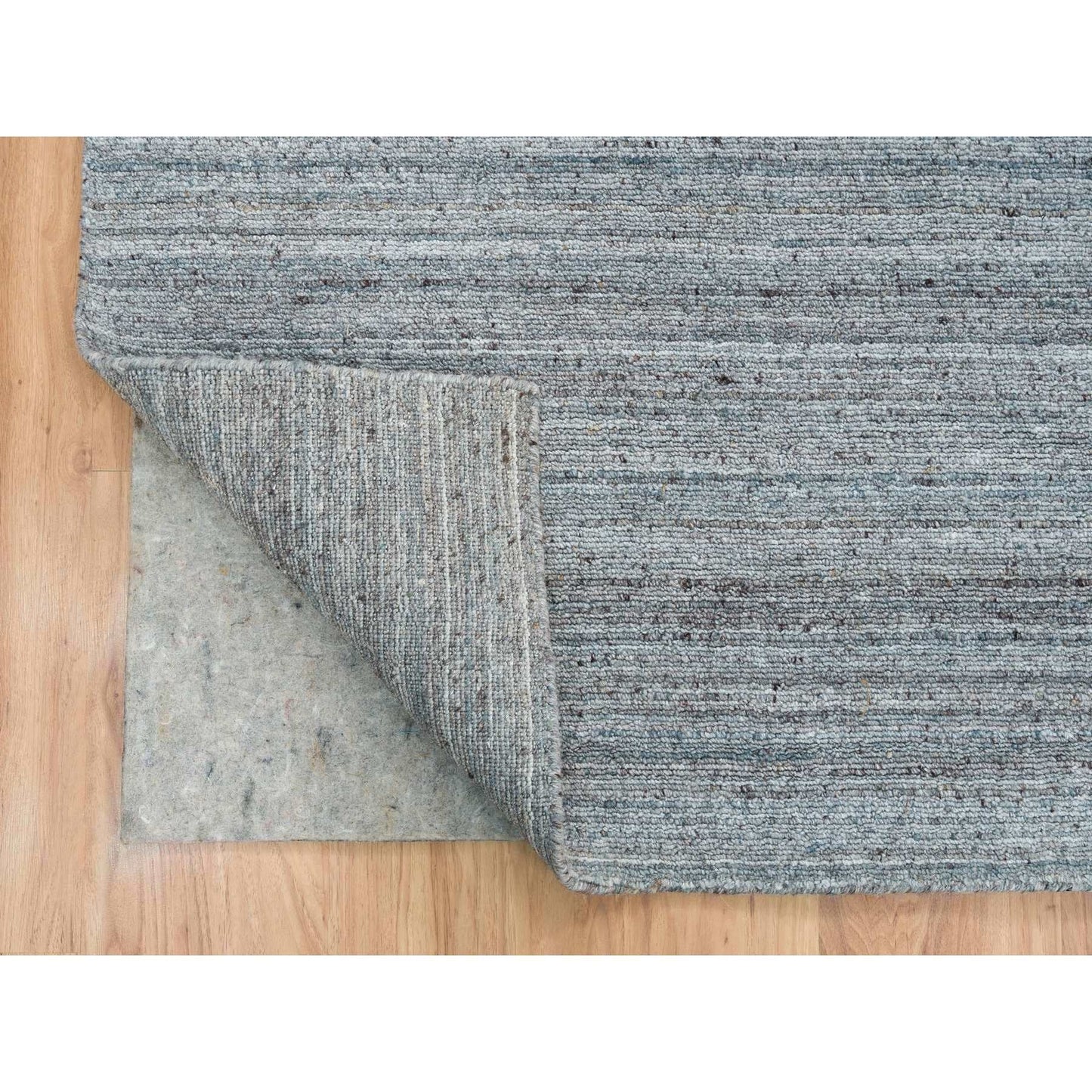 10'1"X10'1"Gray Wool Hand Loomed Modern Striae Design Square Oriental Rug