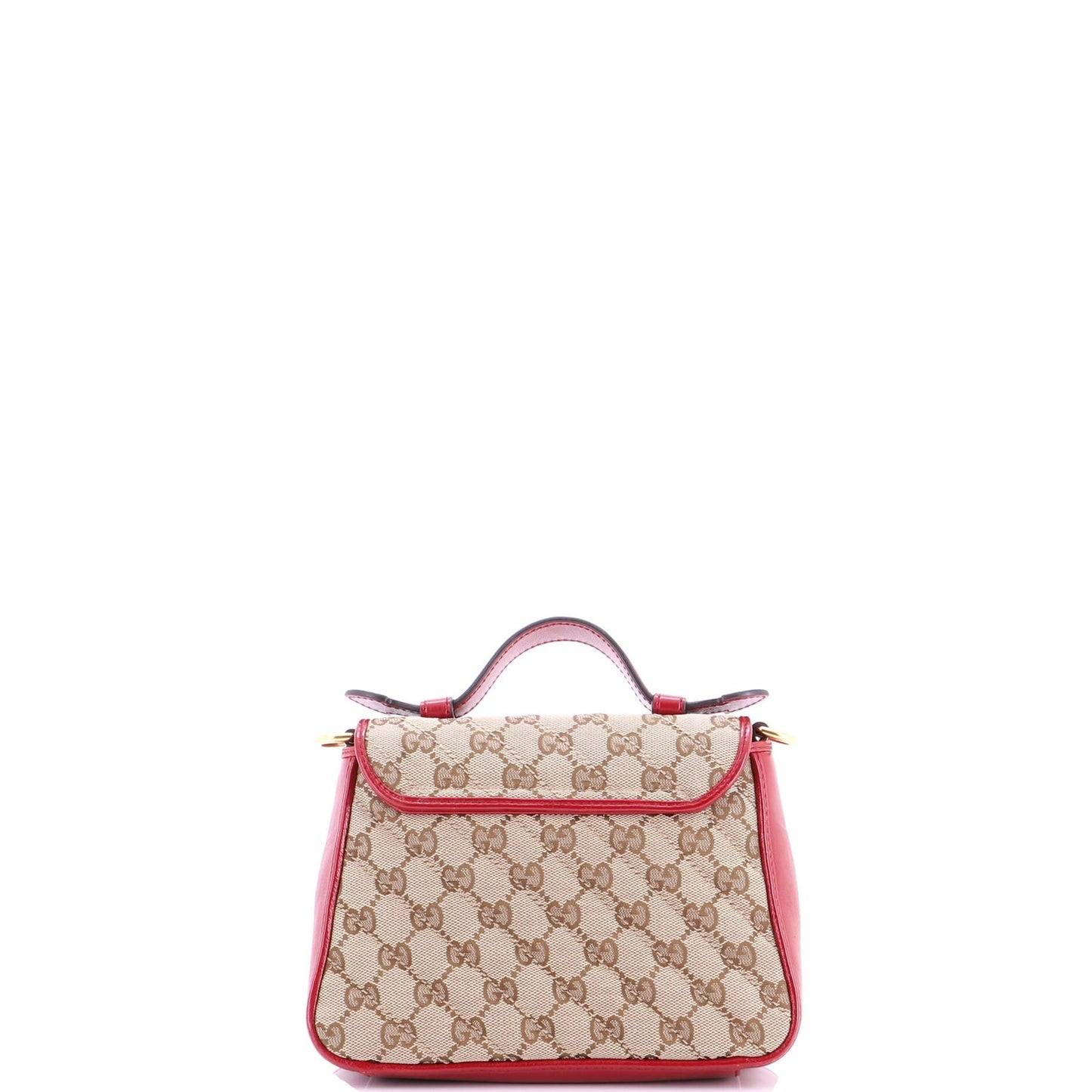 Gucci Gg Marmont Top Handle Flap Bag Diagonal Quilted Gg Canvas With Leather
