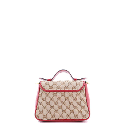 Gucci Gg Marmont Top Handle Flap Bag Diagonal Quilted Gg Canvas With Leather