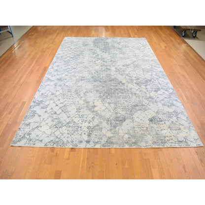 10'1"X14'2" Silk And Textured Wool Gray Hand Knotted Modern Design Rug