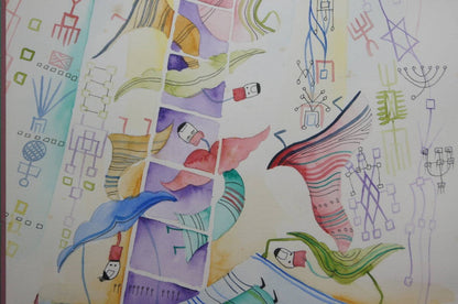 Raphael Abecassis (Israel) Original Watercolor On Paper Signed Tower Of Babel