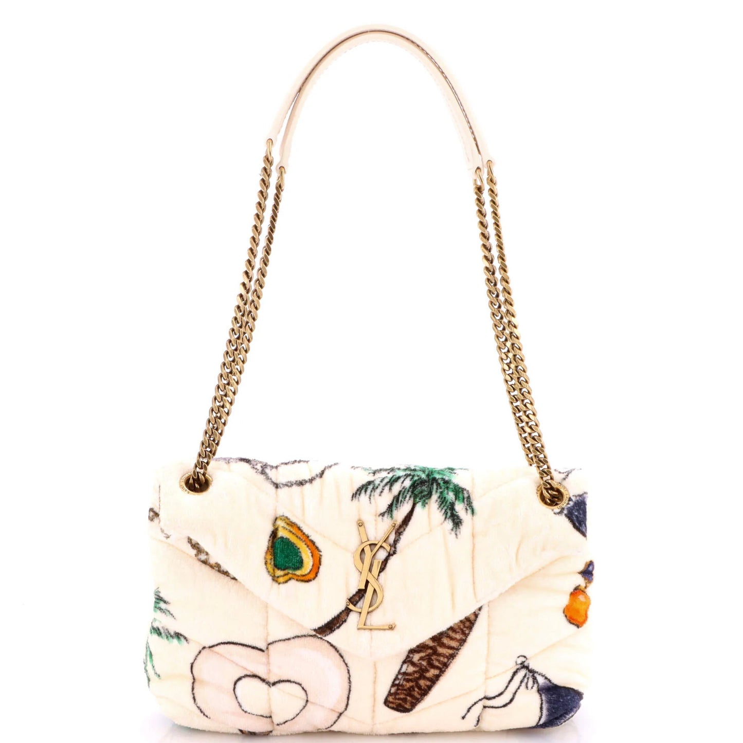 Saint Laurent Loulou Puffer Shoulder Bag Quilted Printed Terry Cloth Small