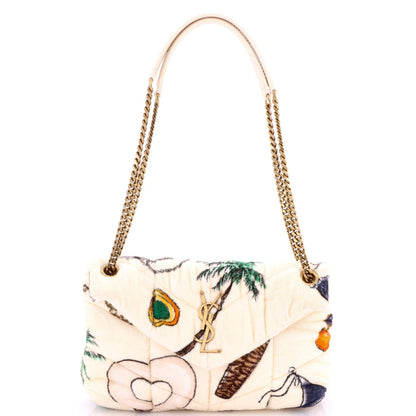 Saint Laurent Loulou Puffer Shoulder Bag Quilted Printed Terry Cloth Small