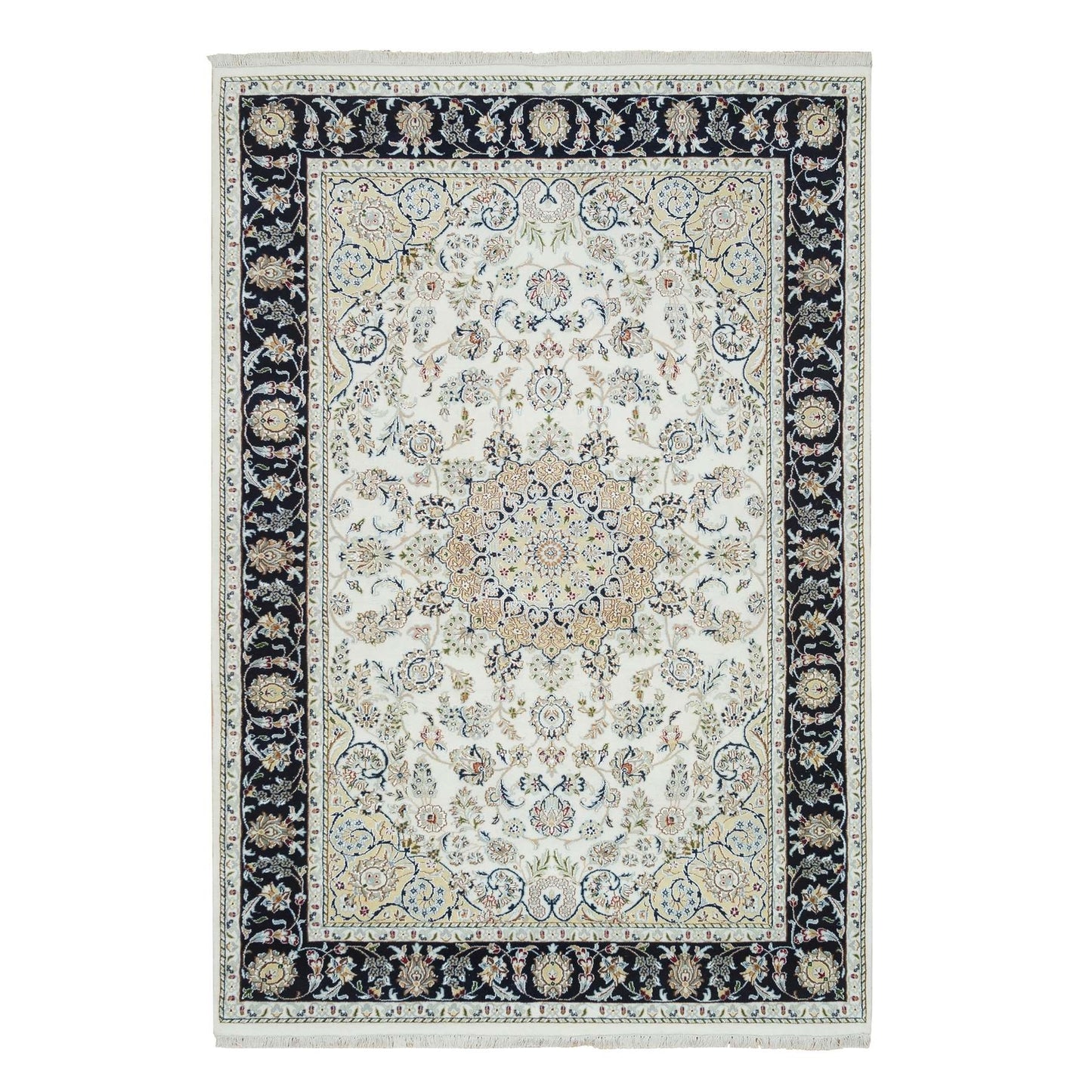 5'10"X9'1" Ivory Natural Wool Hand Knotted Nain Design 250 Kpsi Rug