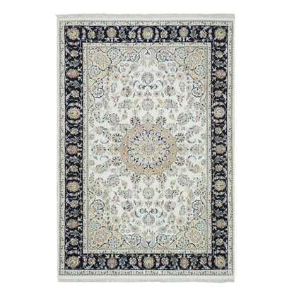 5'10"X9'1" Ivory Natural Wool Hand Knotted Nain Design 250 Kpsi Rug