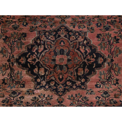 3'5"X4'9" Blush Red Antique Zoroastrian Saroogh Pure Wool Hand Knotted Rug