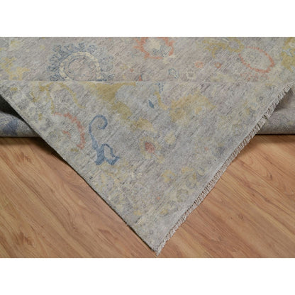 7'8"X10' Beige Hand Knotted Wool Rug Oushak With All Over Leaf Pattern