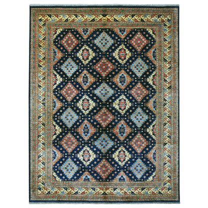 10'1"X13'3" Navy Blue Afghan Ersari Geometric Design Handknotted Wool Rug