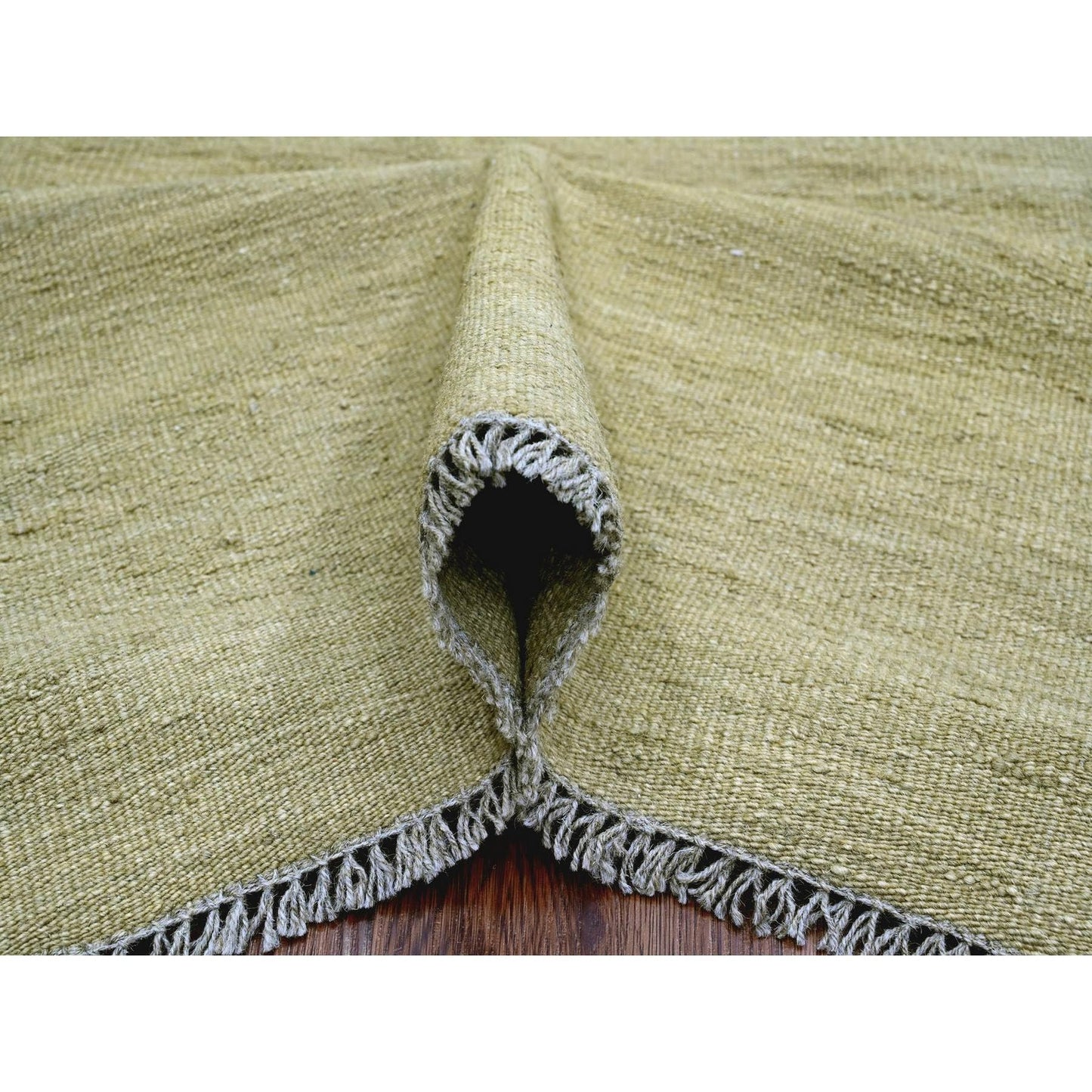 9'1"X12' Swamp Green Solid Design Hand Woven Afghan Hand Spun Wool Rug