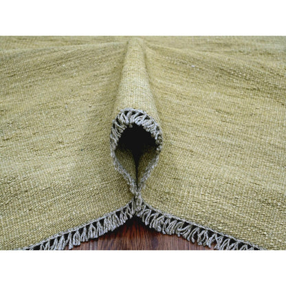 9'1"X12' Swamp Green Solid Design Hand Woven Afghan Hand Spun Wool Rug