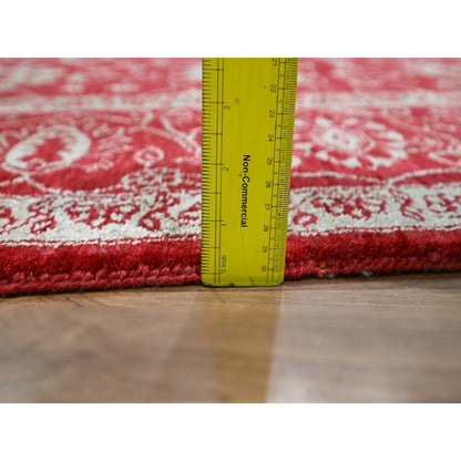 7'9"X10' Red Zoroastrian Influence Design Wool & Silk Hand Knotted Rug