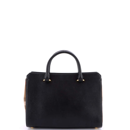 Burberry Banwell Tote Leather And House Check Canvas Small