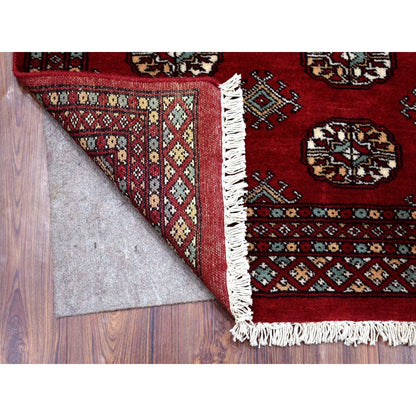 2'6"X3'10" Hand Knotted Rich Red Mori Bokara Silky Wool Oriental Rug