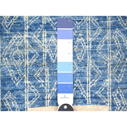 8'X9' Denim Blue Fine Peshawar Wool Hand Knotted Oriental Rug