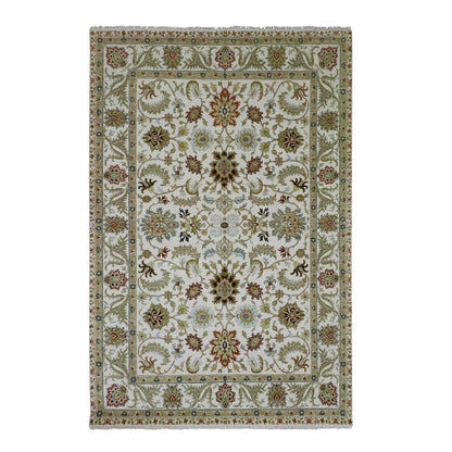 6'1"x9'3" Ivory Ziegler Design Floral Motifs Pure Wool Hand Knotted Rug