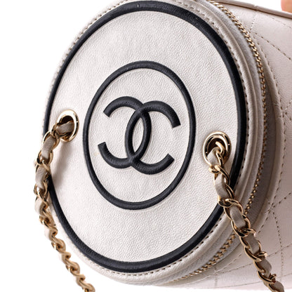 Chanel Cc Round Vanity Case With Chain Quilted Lambskin Mini