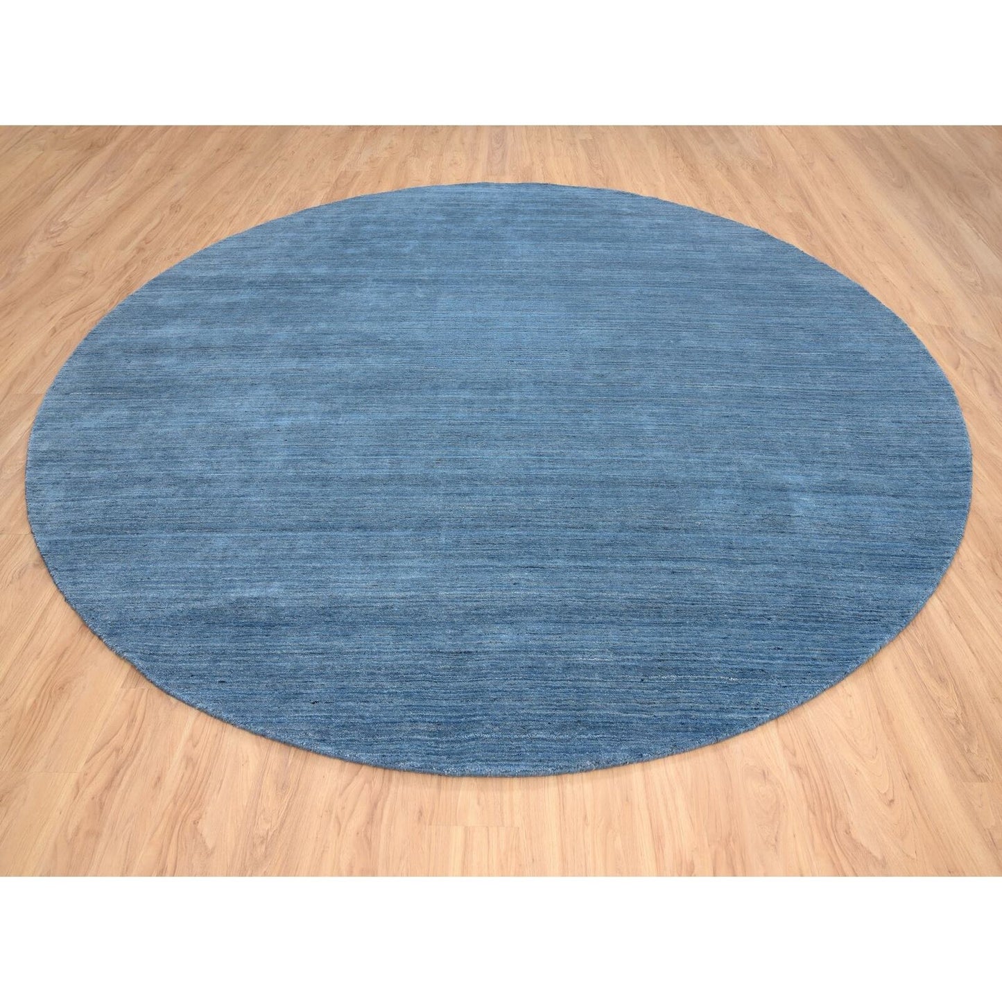 11'9"X11'9" Denim Blue Pure Wool Hand Loomed Modern Design Round Rug