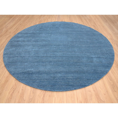 11'9"X11'9" Denim Blue Pure Wool Hand Loomed Modern Design Round Rug