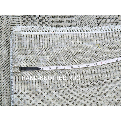 2'7"X8' Power Gray Grass Design Hand Knotted Undyed Wool Runner Rug