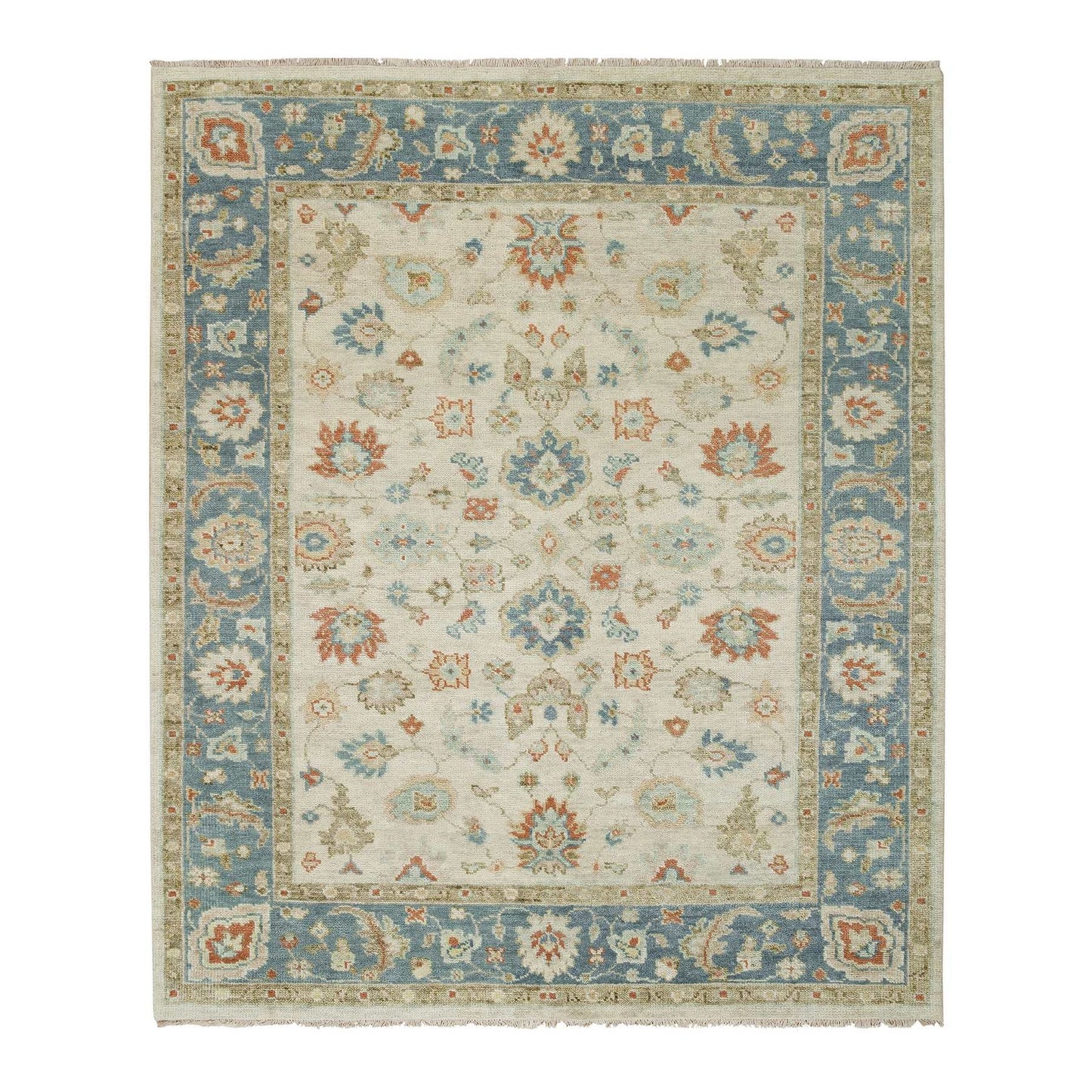 8'1"X10' Light Cream Oushak Design Pure Wool Hand Knotted Oriental Rug