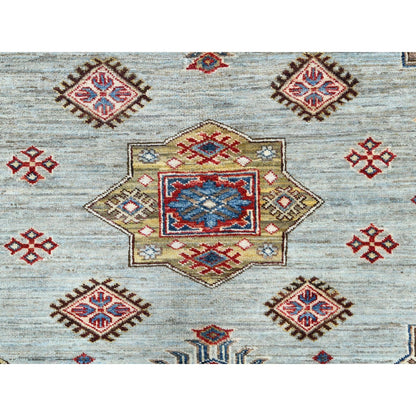 7'10"X9'10" Silver Blue Afghan Super Kazak Natural Wool Hand Knotted Rug