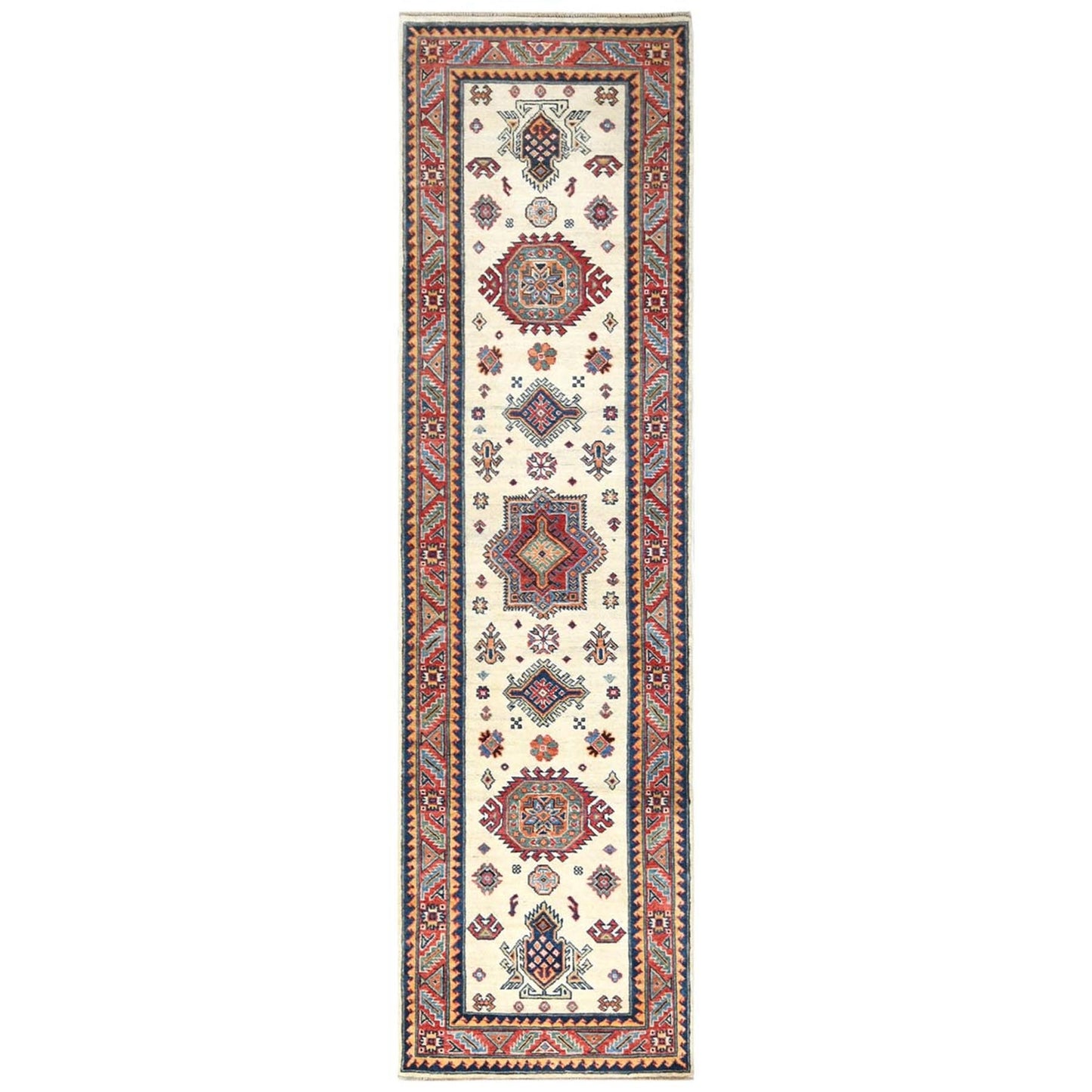 2'7"X9'8" Wool Hand Knotted Ivory Afghan Special Kazak Runner Rug
