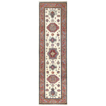 2'7"X9'8" Wool Hand Knotted Ivory Afghan Special Kazak Runner Rug