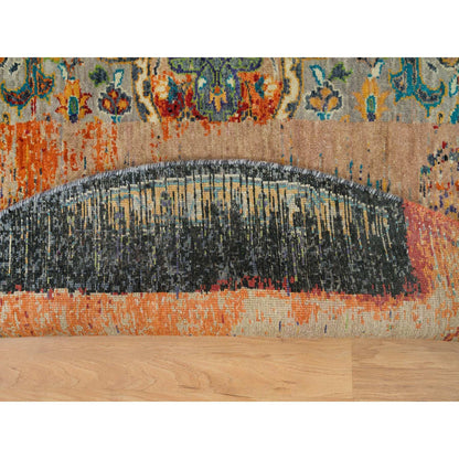 6'1"X6'1" Orange Ancient Ottoman Erased Design Wool Handknotted Round Rug