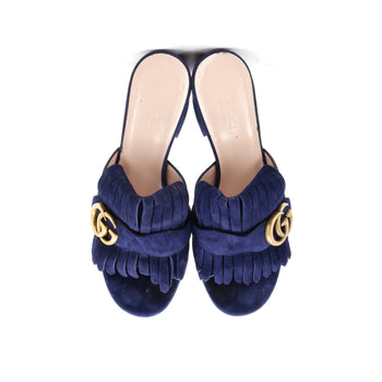 Gucci Women'S Gg Marmont Fringed Heeled Sandals Suede