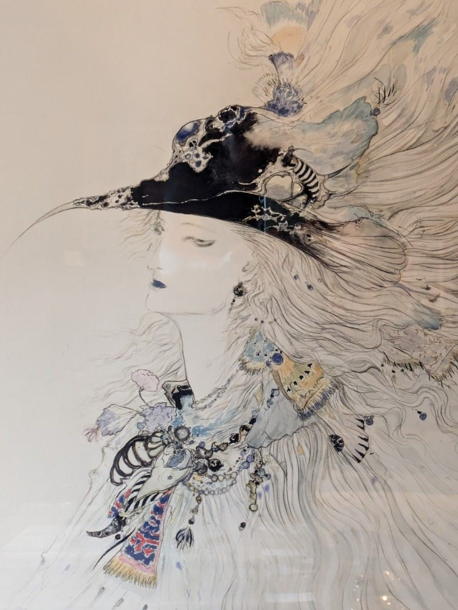 Woman face signed limited lithograph art print framed by Yoshitaka Amano