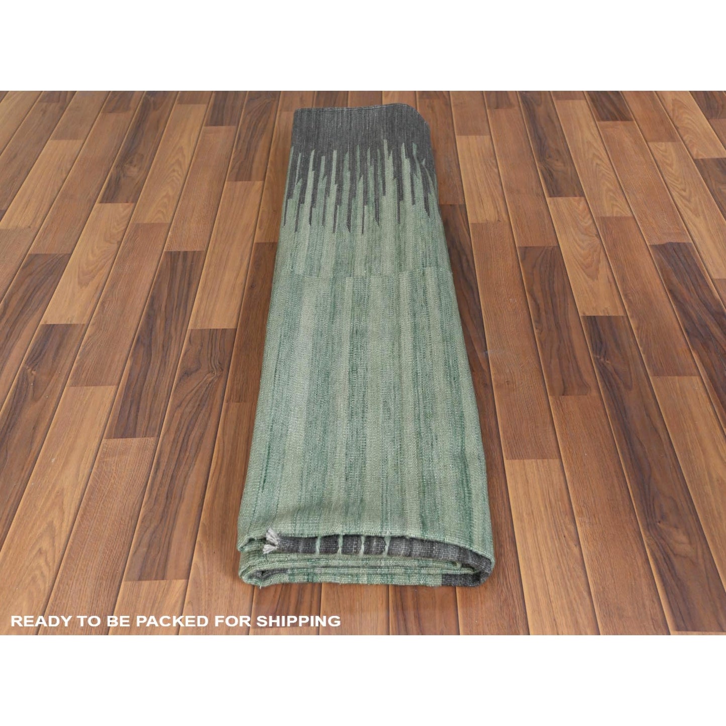 8'2"X10'1" Hand Woven Light Green Flat Weave Kilim Handspun Wool Rug