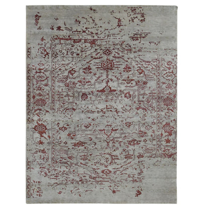 9'X11'9" Beige Broken Heris Design Wool And Silk Hand Knotted Rug
