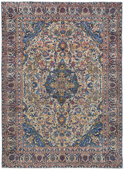 Vintage Handmade Beige Oriental Rug Floral Design