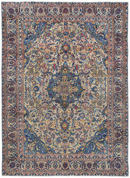 Vintage Handmade Beige Oriental Rug Floral Design