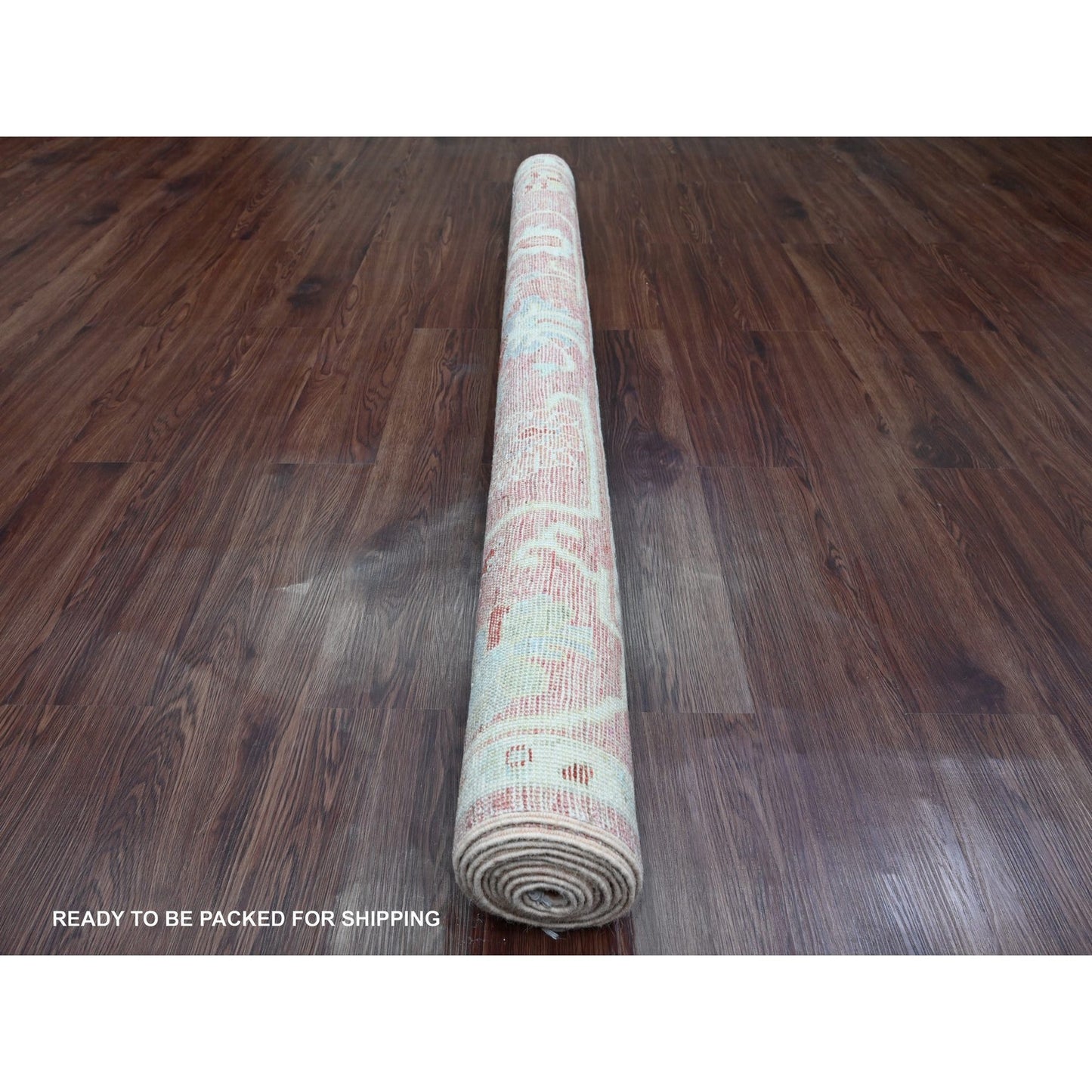 Rug 5'9"x8'9" Pink Hand Knotted Afghan Angora Oushak Leaf Design All Wool