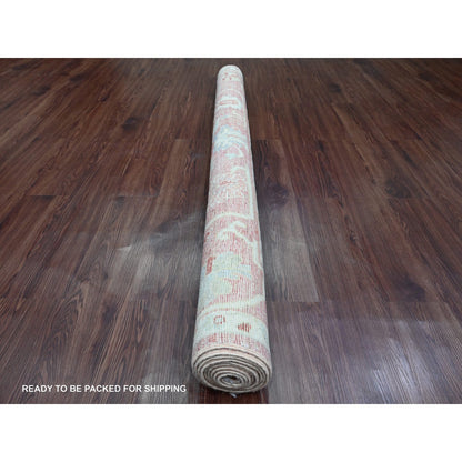 Rug 5'9"x8'9" Pink Hand Knotted Afghan Angora Oushak Leaf Design All Wool