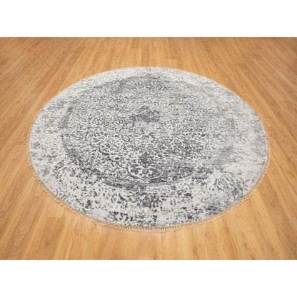8'X8' Wool And Silk Hand Knotted Broken Design Round Fine Rug