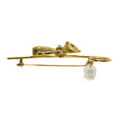 Cat motif Pearl Pearl Diamond Brooch K18 Yellow
