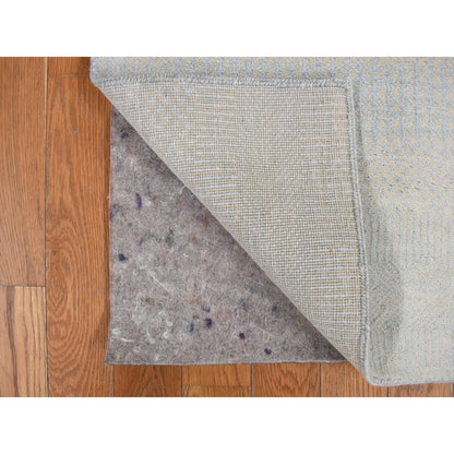 2'8"X9'5" Blue Hand Knotted Grass Design Gabbeh Wool And Silk Runner Rug