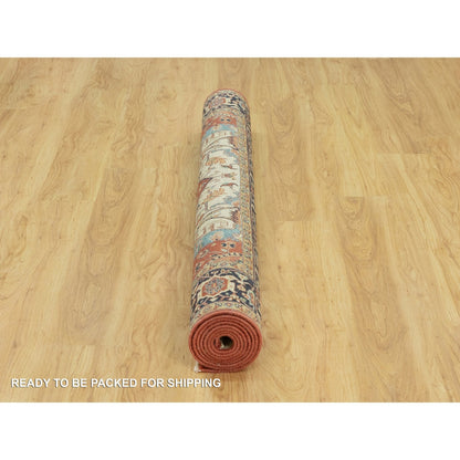 6'X9'1" Tanager Red All Wool Plush Heris Re-Creation Hand Knotted Rug