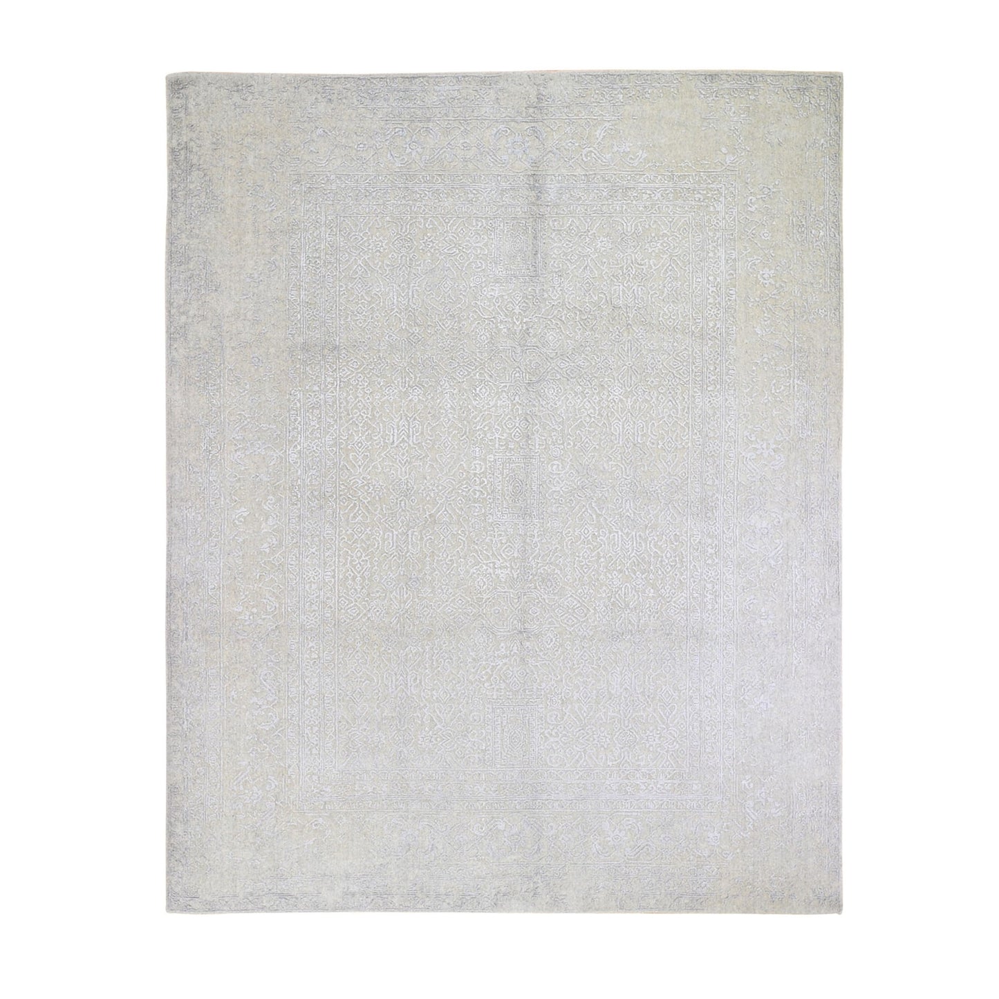 8'X10' Beige Wool And Silk Hand Loomed Fine Jacquard Rug