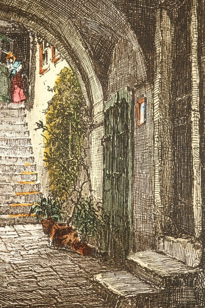 Herta Czernik-Kobanz Gzonning Original Etching With Hand Coloring  Signed