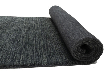 Solid Charcoal Hand-Loomed 3X12 Gabbeh Wool