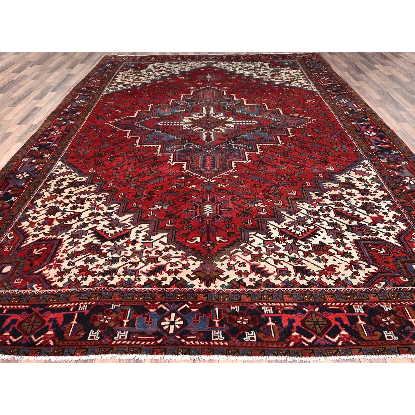9'9"X13'3" Red Semi Antique Zoroastrian Heris Pure Wool Hand Knotted Rug