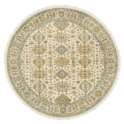 8'10"X8'10" Ivory Hand Knotted Karjihooz Design Wool Round Rug