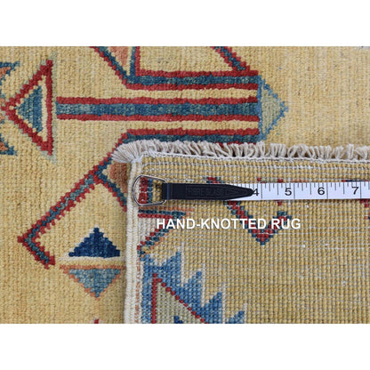 6'1"X9'1" Mellow Yellow Special Kazak Design Hand Knotted Soft Wool Rug